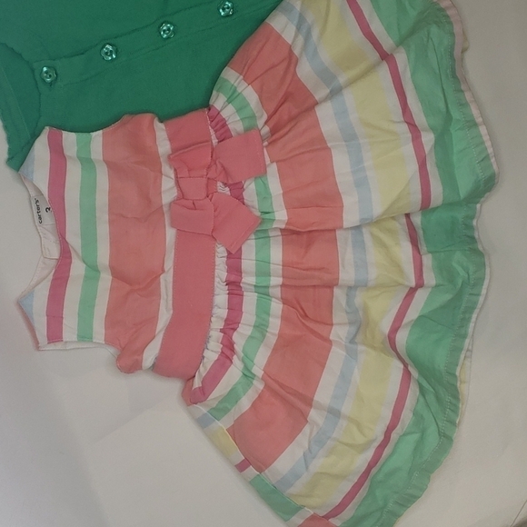 3/$30 CARTER'S Striped Pastel Easter Sleeveless Dress + Matching Cardigan - Picture 2 of 6